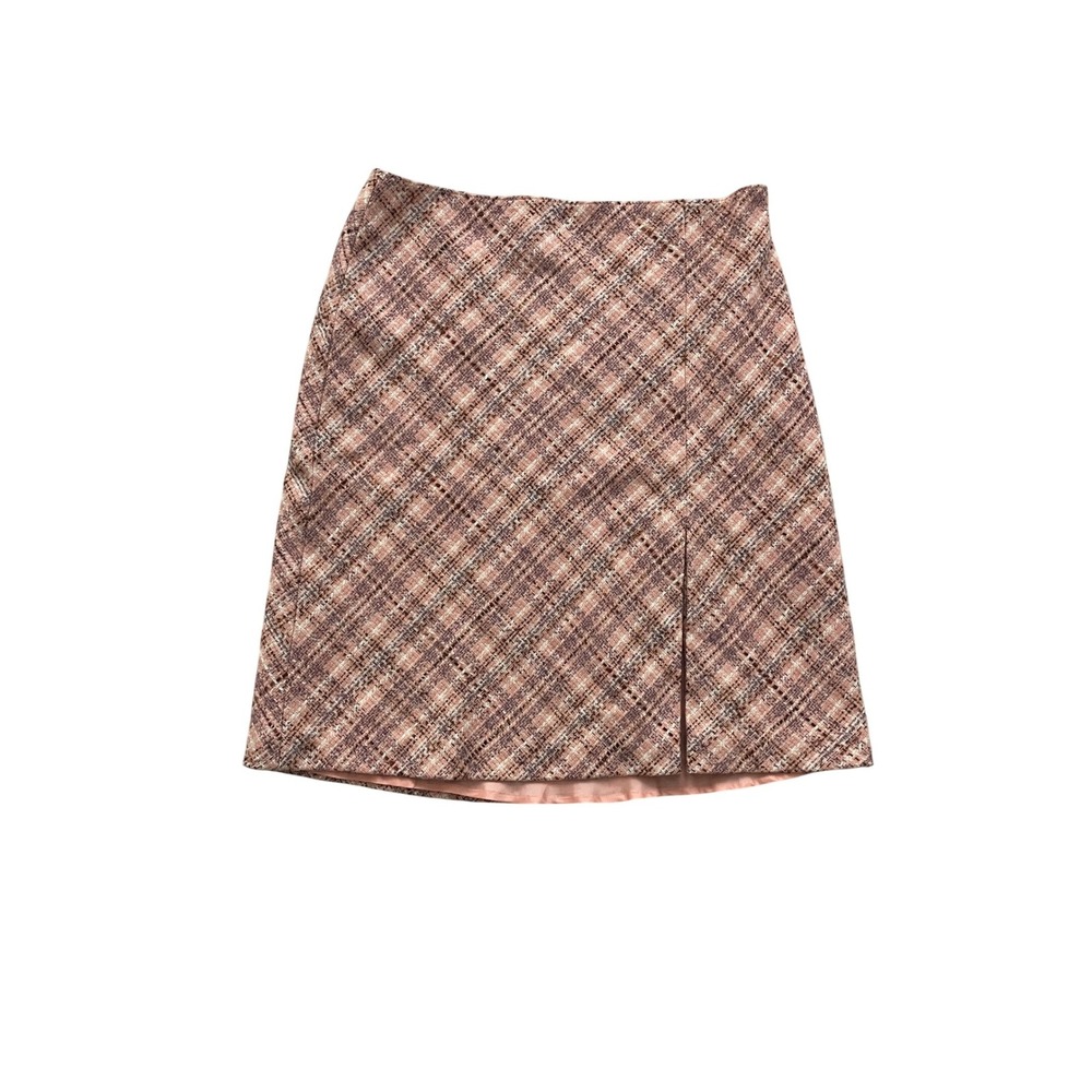 Ann Taylor Loft Womens Pink Brown Plaid Wool Blend Lined Mini Skirt Size 6